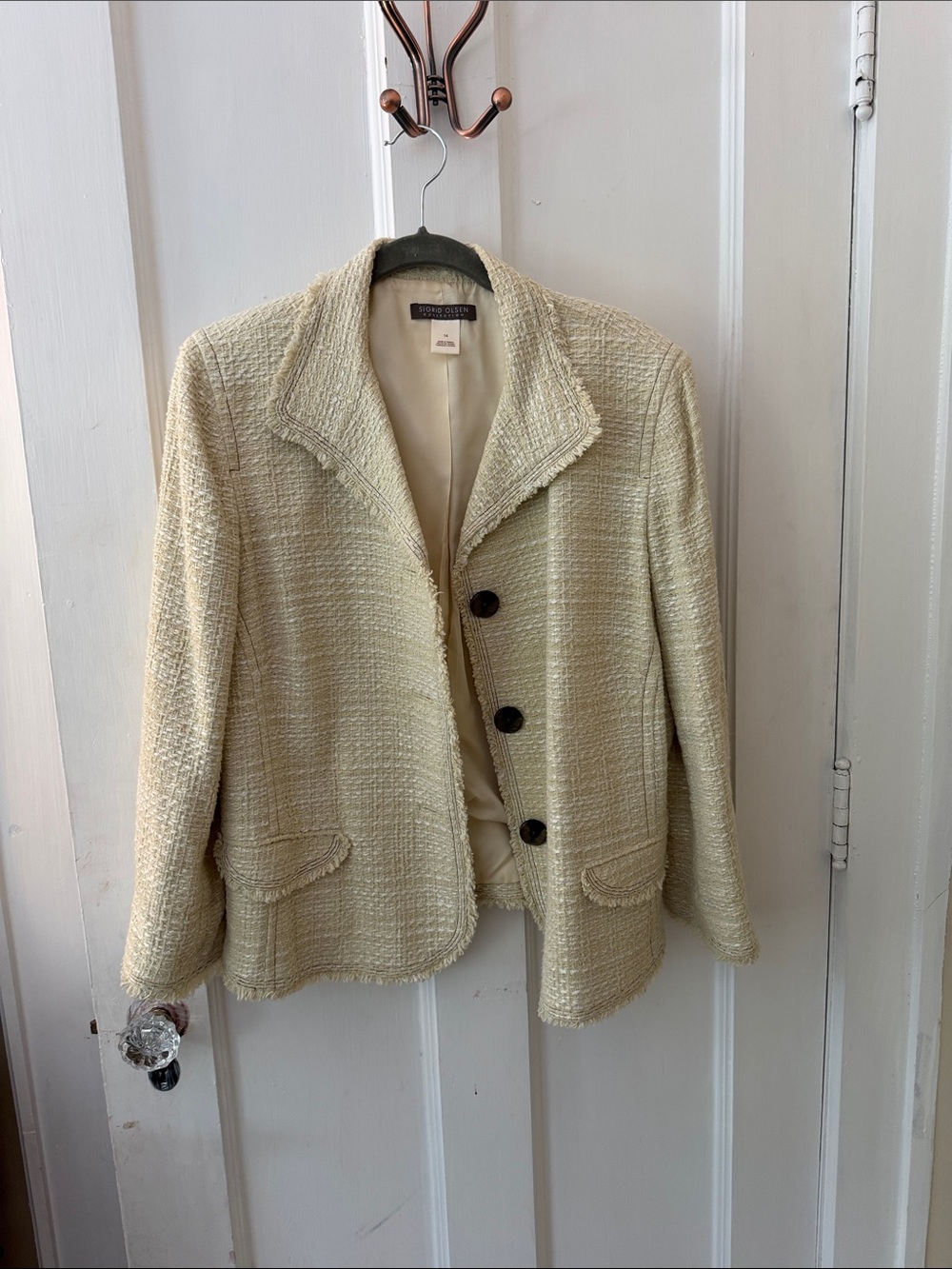Sigrid Olsen Cream Bouclé Notch Collar Blazer